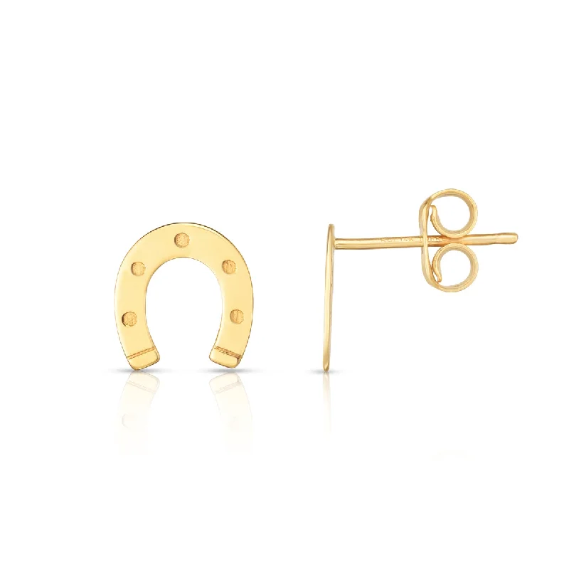 Geometric Stud Earrings-14K Gold Horseshoe Stud Earrings