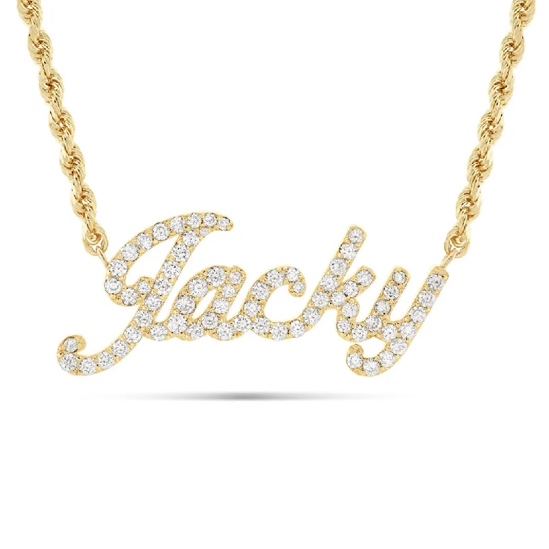 Long Chain Pendant Necklaces-Customizable Gold & Diamond Cursive Name Necklace