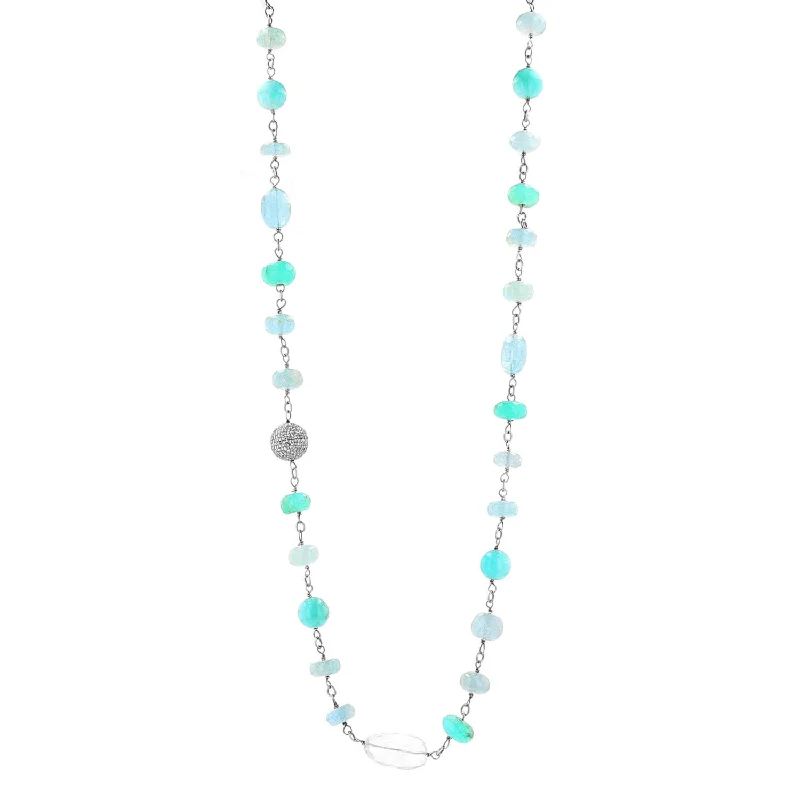 Birthstone Necklaces-Aquamarine Gemstone Rope Necklace N0002448