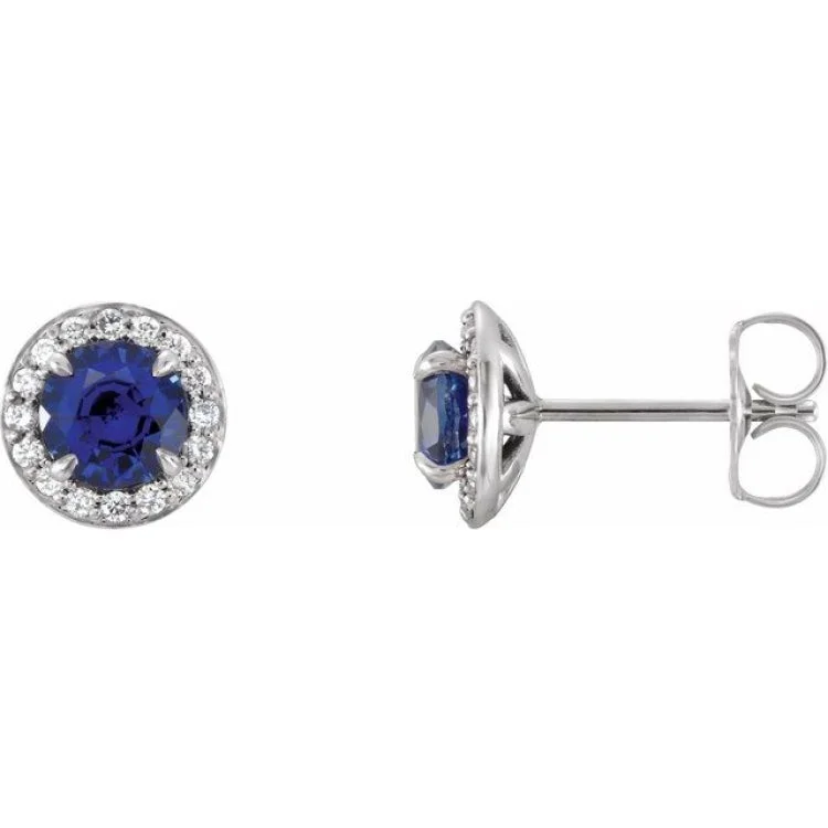 Personalized Diamond Stud Earrings-Platinum 4 mm Lab-Grown Blue Sapphire & 1/10 CTW Natural Diamond Earrings