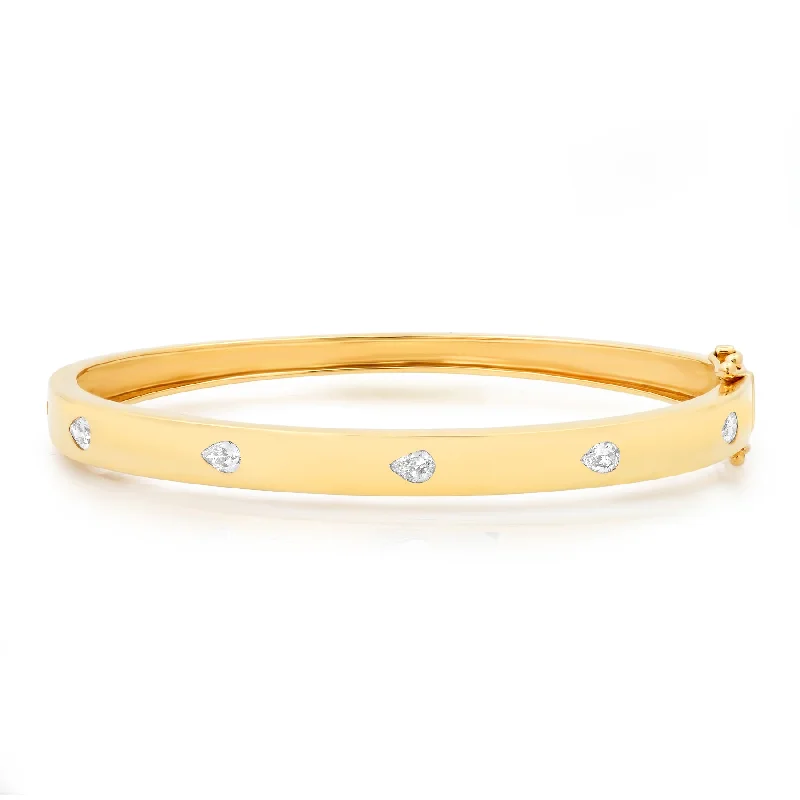 Adjustable Leather Bracelets-DIAMOND TEARS BANGLE, 14kt GOLD