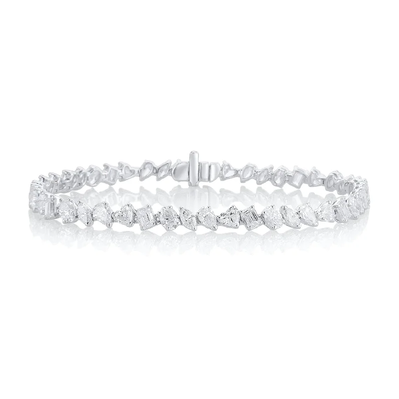 Bracelets With Infinity Symbol-9.00 Carat Mixed Fancy Shape Diamond Line Bracelet set in 18K White Gold