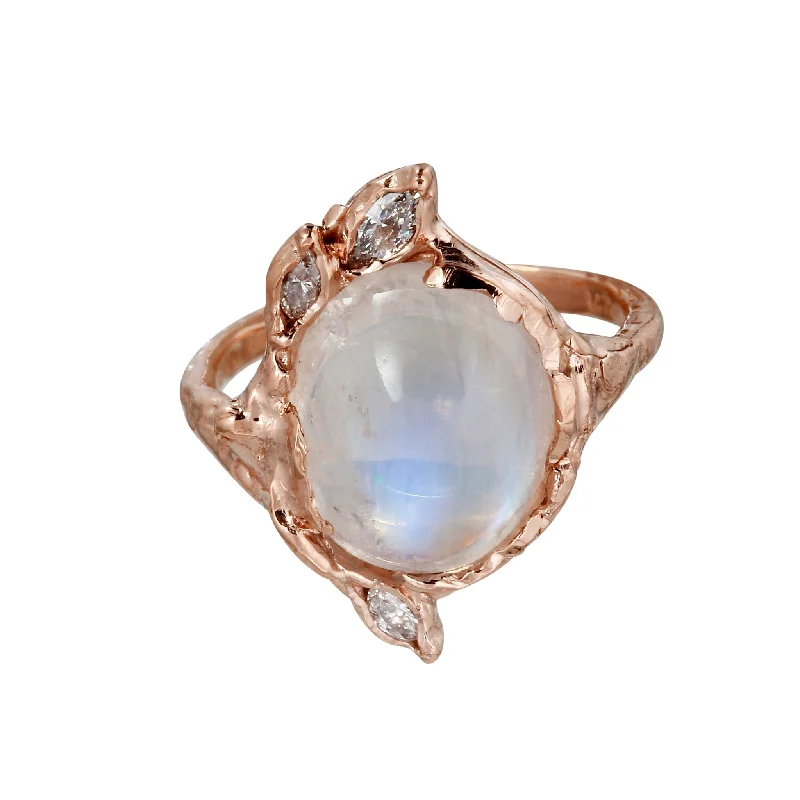 Vintage Diamond Rings-Oval Moonstone Diamond Ring