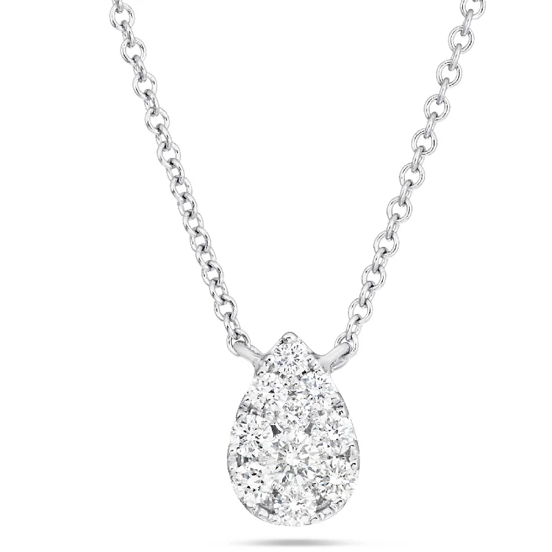 Gold and Silver Necklaces-18K White Gold 0.34ct Diamond Tear Drop Necklace