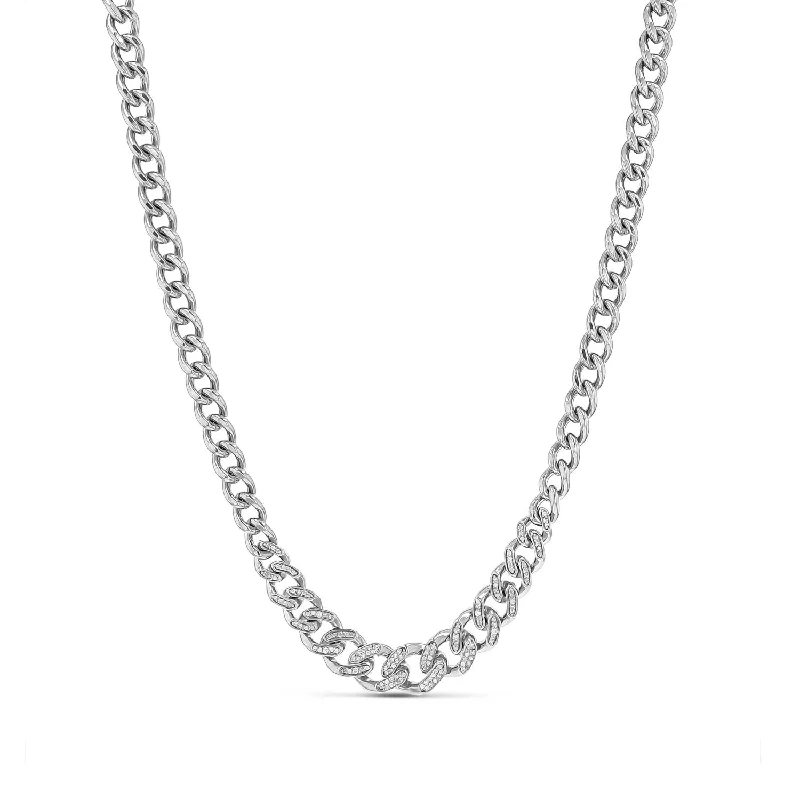 Colorful Pendant Necklaces-Tapered Cuban Link Chain Necklace with Pave Diamonds - 17"  N0002971