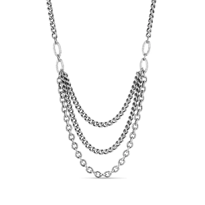 Simple Silver Necklaces-Montecito Nights Diamond Links Draped Chain Necklace N0003200