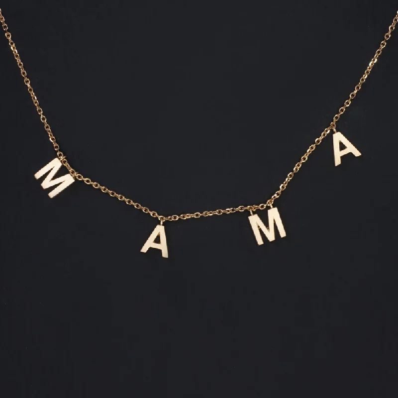 Birthstone Necklaces-MAMA WORD NECKLACE 14k ROSE GOLD DAINTY CHAIN MOTHER'S DAY GIFT PUSH PRESENT