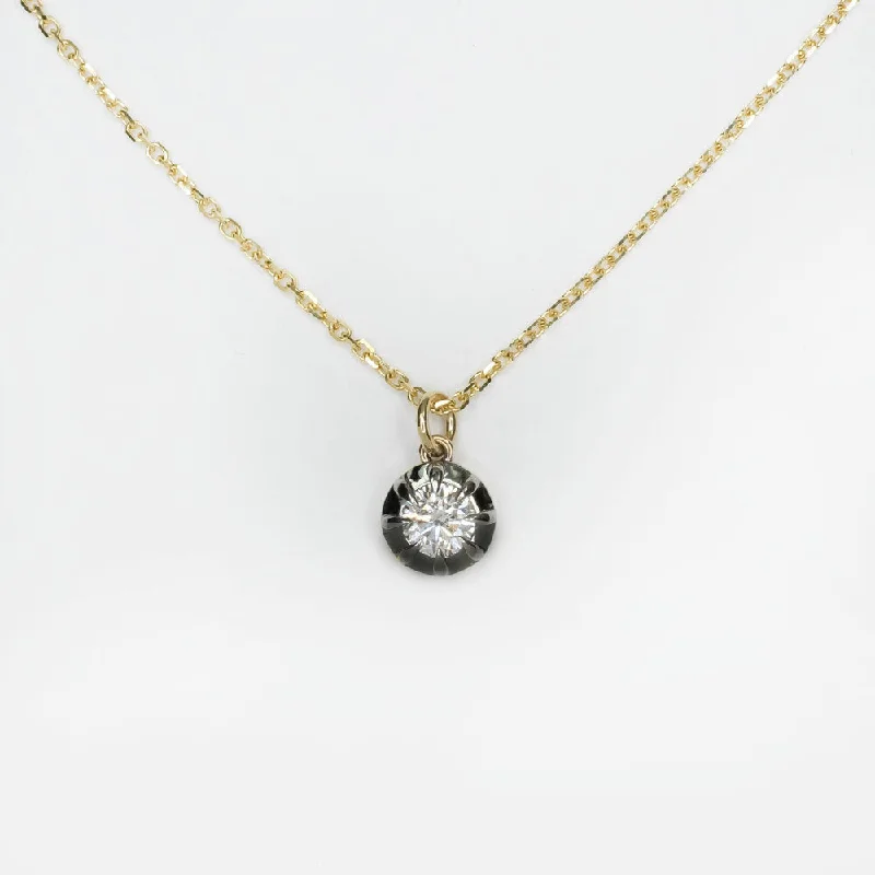 Floral Necklaces-DIAMOND SOLITAIRE NECKLACE 1/4ct VICTORIAN STYLE COLLET 14k GOLD CHARM PENDANT