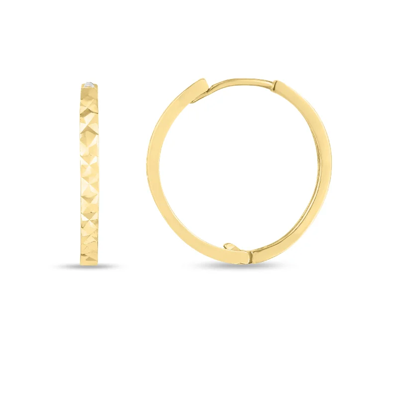 Gemstone Hoop Earrings-14K Diamond Cut Huggie Hoops