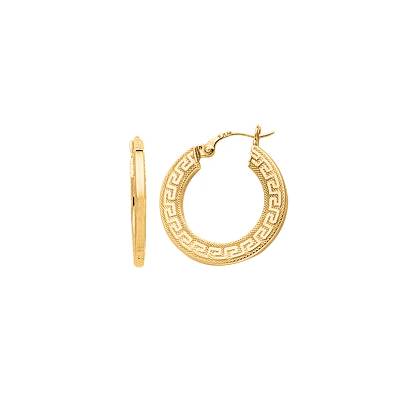 Crystal Diamond Earrings-14K Gold Greek Key Hoop Earring