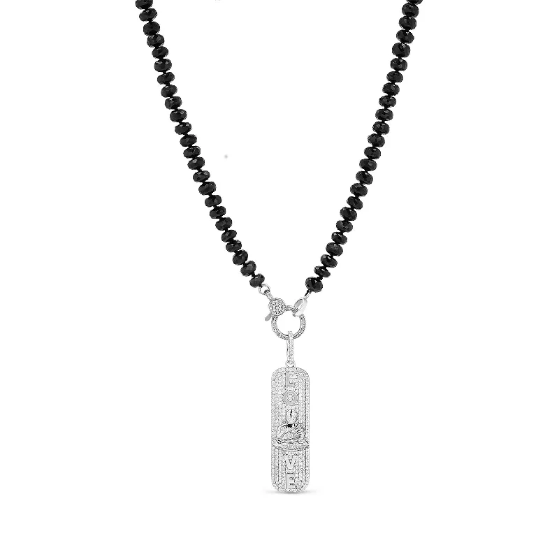 Layered Gold Necklaces-Pave Love Buddha Pendant on Spinel Knotted Necklace - 36"  N0003162