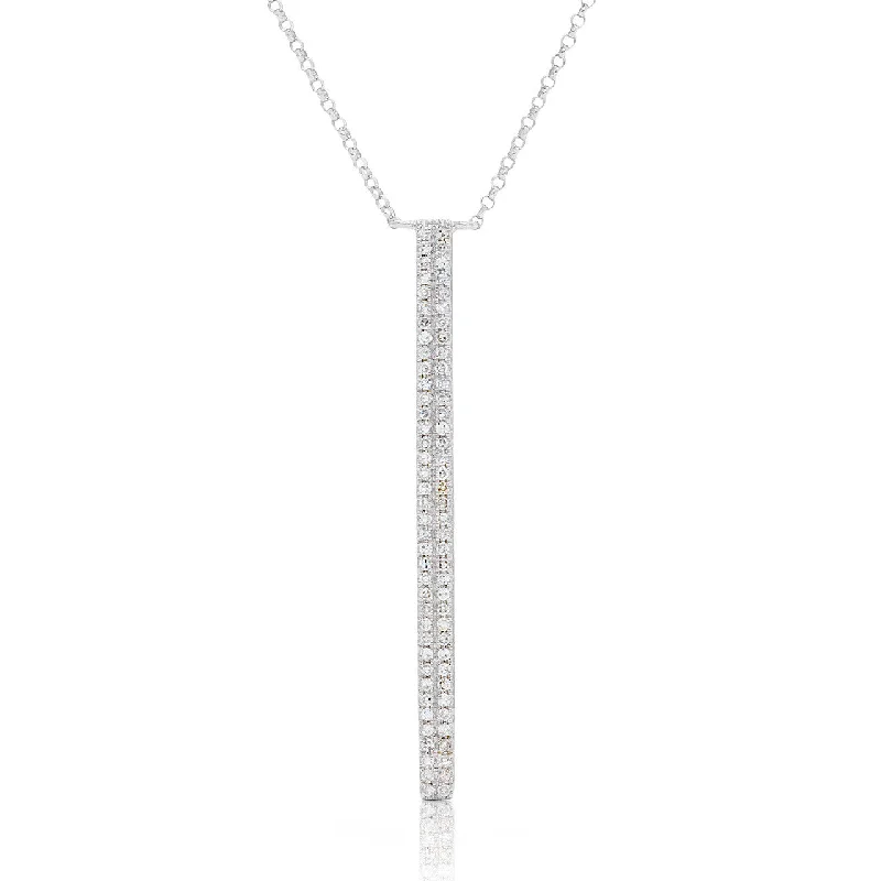 Large Pendant Necklaces-14k White Gold 0.21 Diamond Bar Necklace