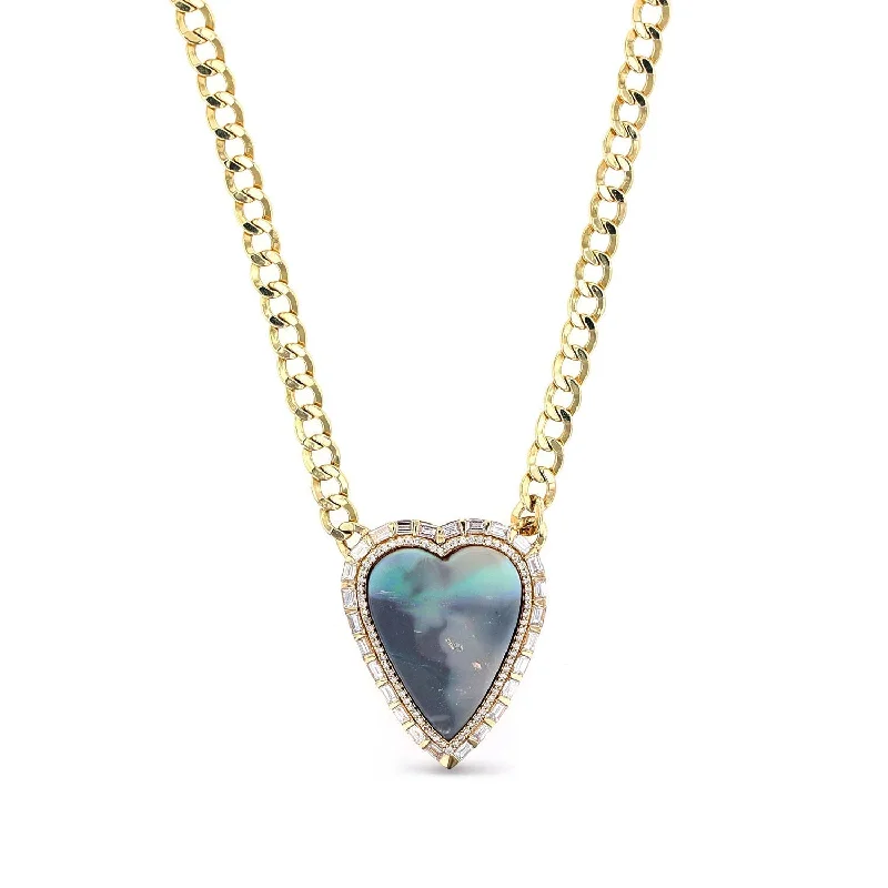 Luxury Necklaces-14k Boulder Opal Heart Necklace in Baguette Diamond Setting SNG00100