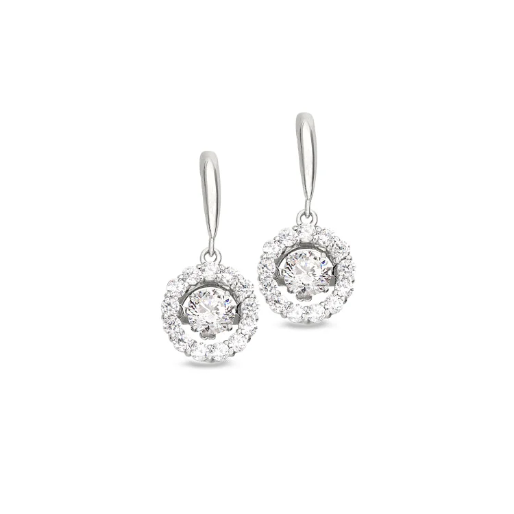 Custom Pearl Earrings-Platinum Finish Sterling Silver Micropave Dancing Stone Round Drop Earrings with Simulated Diamonds