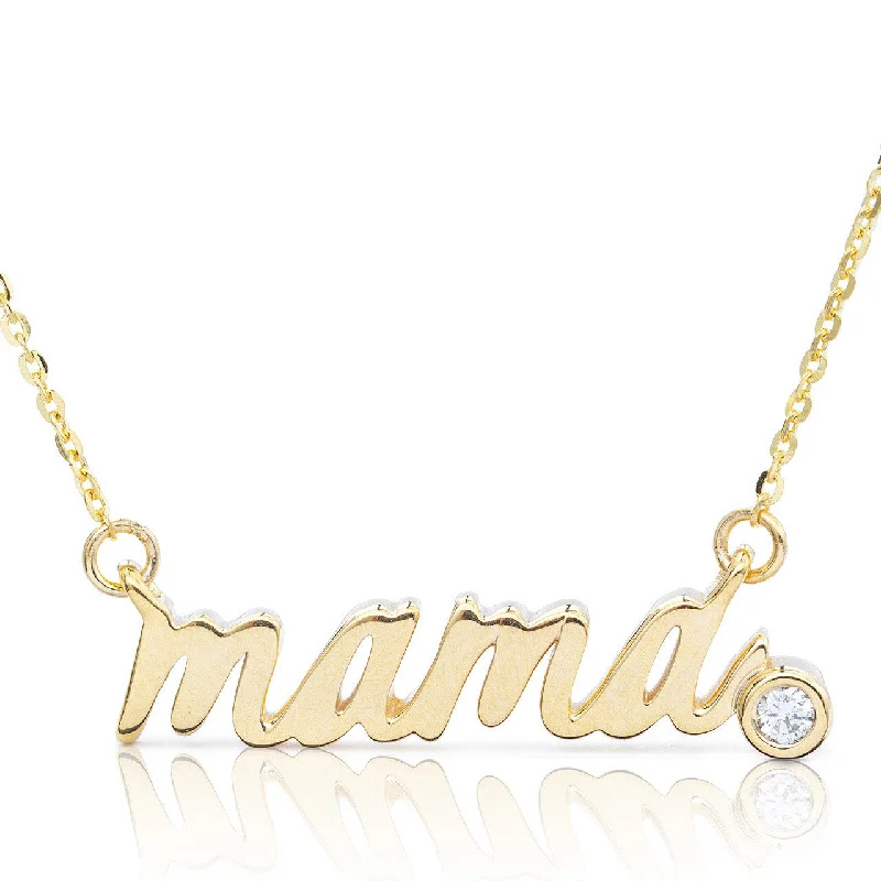 Luxury Silver Necklaces-14k Yellow Gold 0.04ct Diamond Mama Statement Necklace