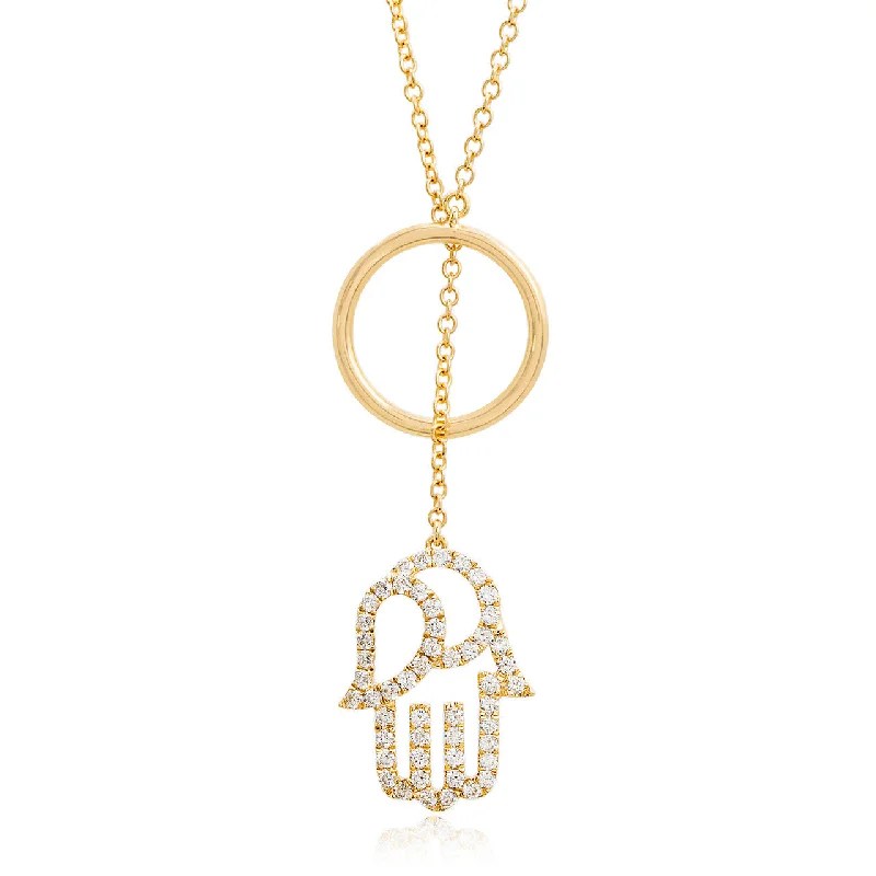 Lucky Charm Necklaces-18k Yellow Gold 0.64ct Diamond Hamsa Necklace