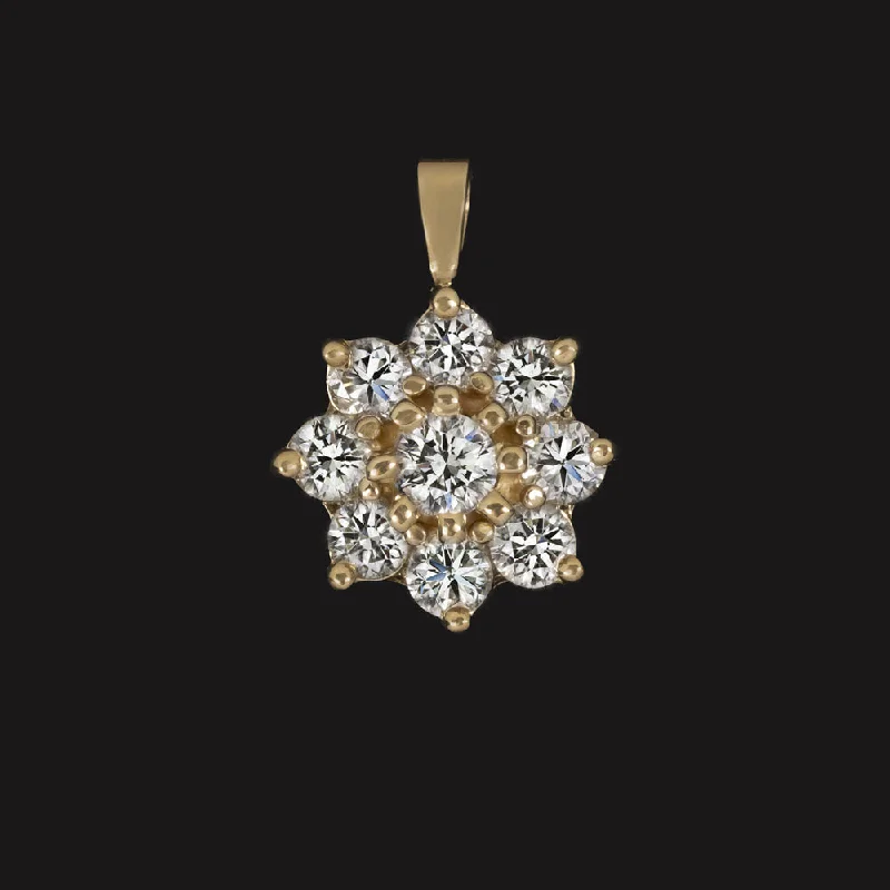 Elegant Bar Necklaces-1.04ct DIAMOND CLUSTER PENDANT NATURAL ROUND FLOWER 14k YELLOW GOLD NECKLACE