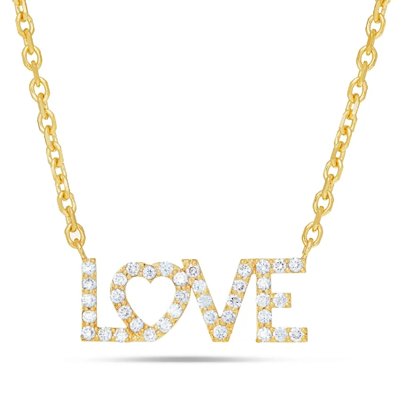 Silver Diamond Necklaces-14K Gold 0.46ct Diamond LOVE Necklace