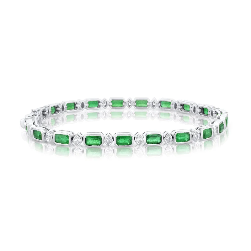 Bracelets For Everyday Wear-5.65 Carat Natural Emerald & Diamond Bracelet in 18K White Gold