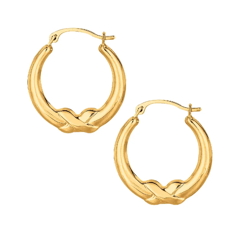 Bridal Earrings-10K Gold Polished X Detail Hoop Earring