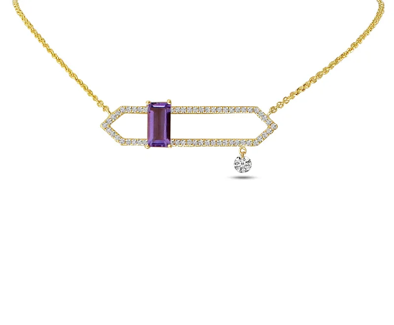 Personalized Necklaces-DASHING AMETHYST OPEN NECKLACE P4171-18