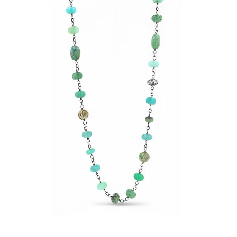 Elegant Gold Necklaces-Sea Green Gemstone Rope Necklace  N0002974