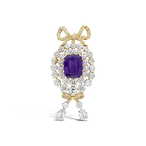 Brooch With Crystal Accents-Amethyst & Diamond Estate Brooch