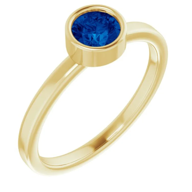 Luxury Diamond Rings-14K Yellow 5 mm Natural Blue Sapphire Ring