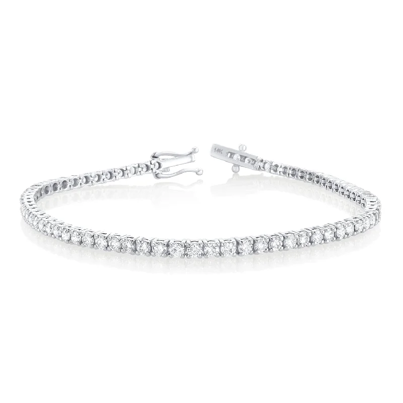 Fashion Bracelets For Teen Girls-3.00 Carat Round Lab Grown Diamond Tennis Bracelet set in 14K White Gold