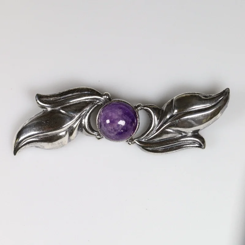 Brooch With Pearls-Vintage Silver Mexican Jewelry | Amethyst Floral Brooch