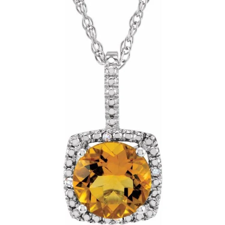 Vintage Diamond Necklaces-Sterling Silver 7 mm Natural Citrine & .015 CTW Natural Diamond 18" Necklace