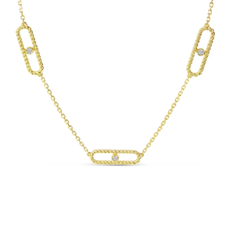 Geometric Necklaces-14K Yellow Gold 5-Station Diamond Twist Paperclip Necklace P10888-18