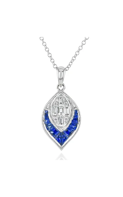 Crystal Necklaces-Sapphire Pendant Necklace in 18k Gold with Diamonds LP4780