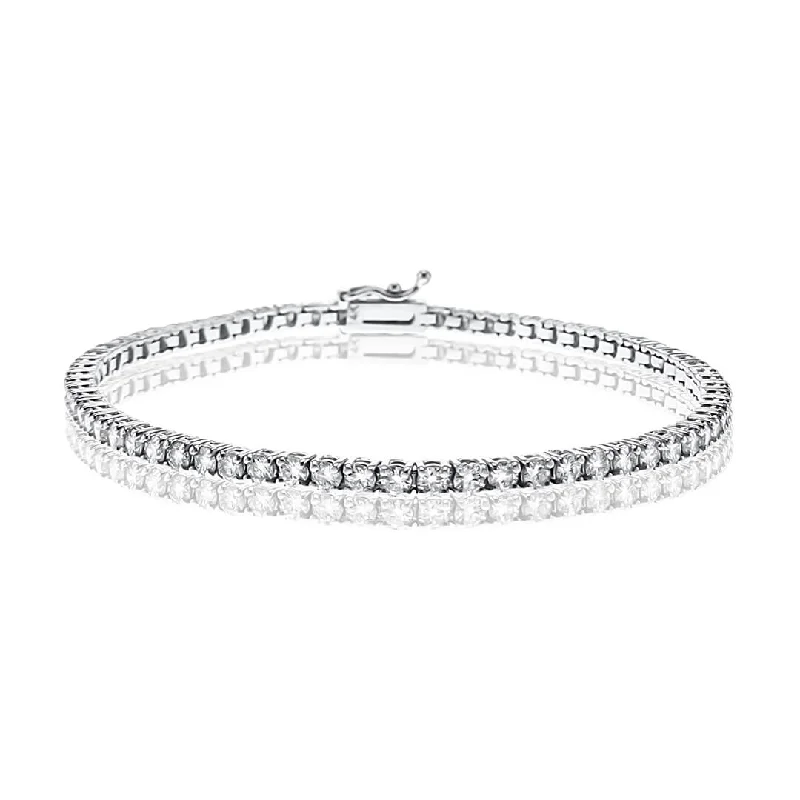 Elegant Charm Bracelets-3.00 Carat Round Lab Grown Diamond Tennis Bracelet set in 14K White Gold