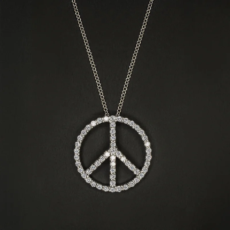 Boho Necklaces-ROBERTO COIN DIAMOND PEACE SIGN NECKLACE 0.46ct PAVE NATURAL WHITE GOLD 1/2ct