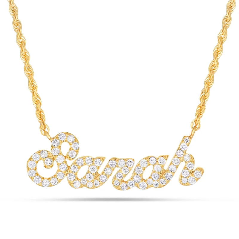 Cute Necklaces-YOUR NAME - Custom Medium Gold & Diamond Cursive Name Necklace