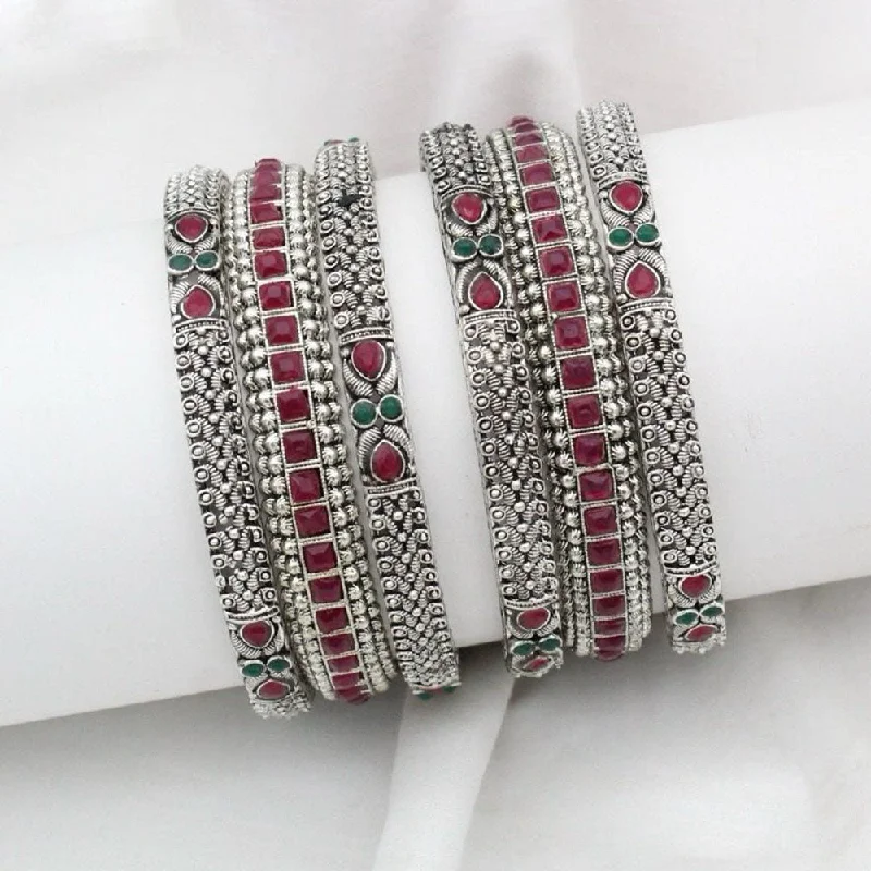 Bangles For Navratri-JCM  Silver Plated Pota Stone Bangle Set