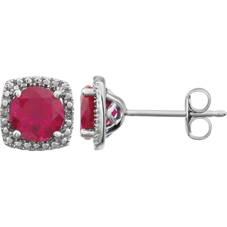 Classic Drop Stud Earrings-Sterling Silver Lab-Grown Ruby & .015 CTW Natural Diamond Earrings