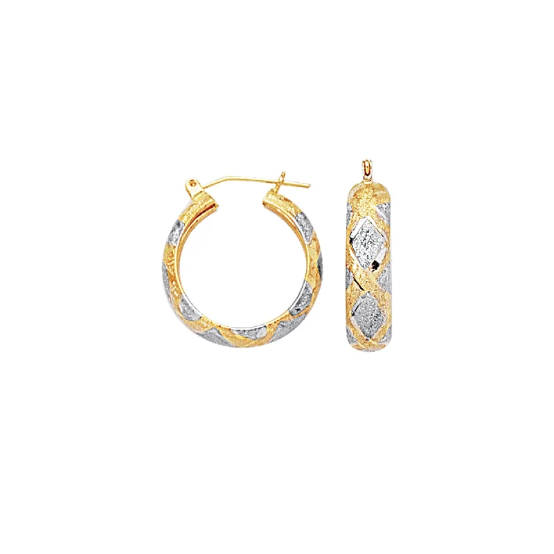 Cute Drop Earrings for Adults-10K Gold Diamond Cut X Hinged Hoop Earring