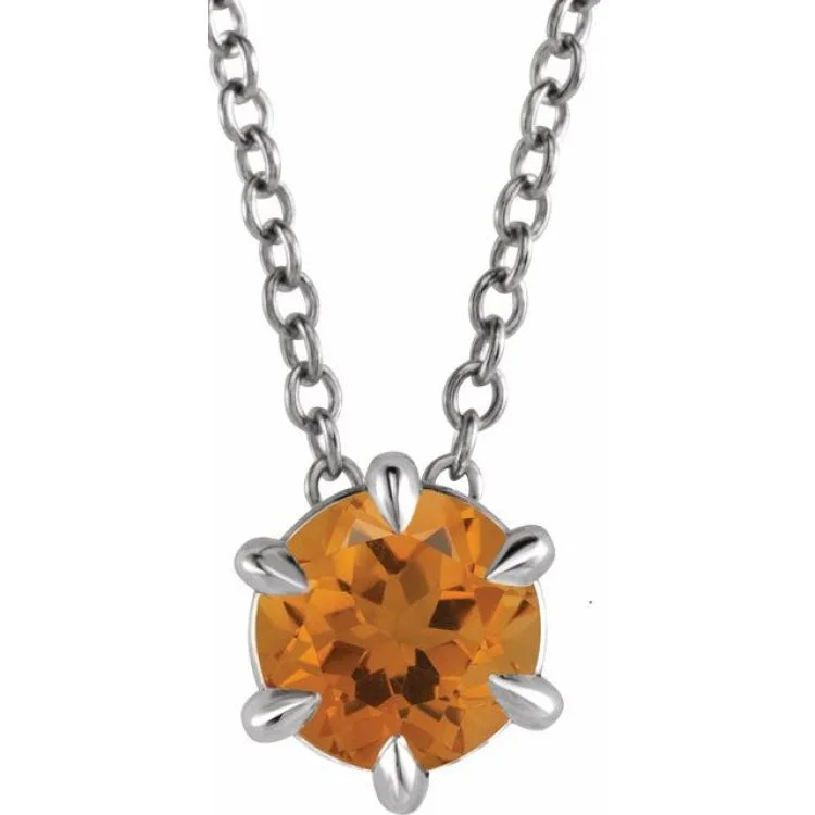 Dainty Necklaces-Platinum 6 mm Natural Citrine Solitaire 16-18" Necklace