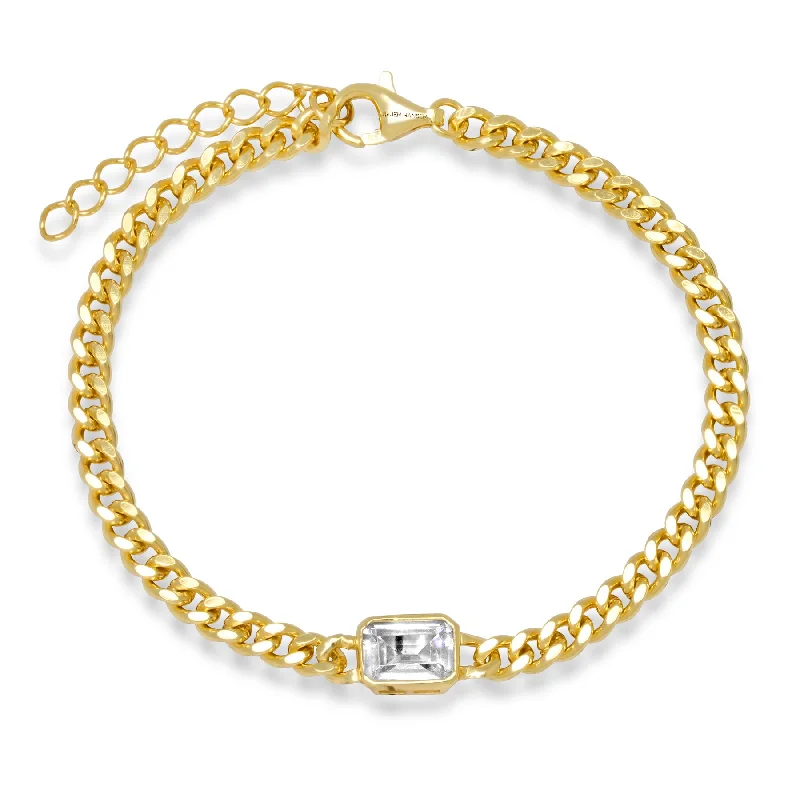 Beaded Bracelets For Men-CUBAN LINK CZ EMERALD BRACELET, GOLD