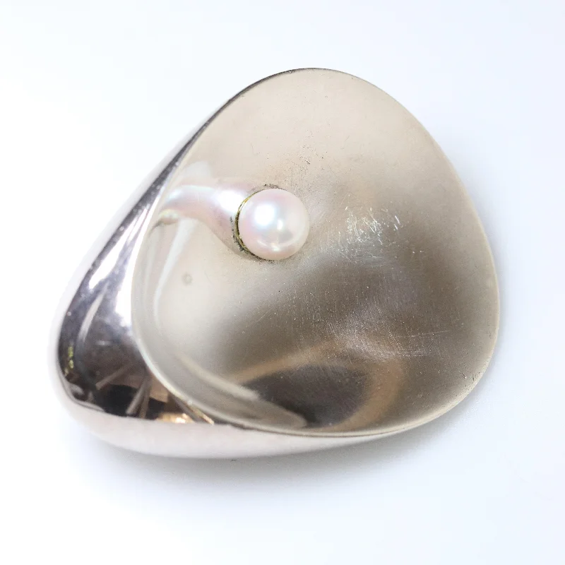 Trendy Brooch For Fashion Lovers-Georg Jensen Jewelry | Shell and Pearl Modernist Silver Vintage Brooch 328