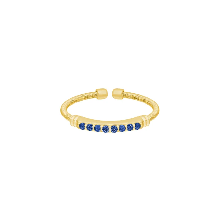 Pear Engagement Rings-Gold Finish Sterling Silver Cable Cuff Ring with Simulated Blue Sapphire Birth Gems - September