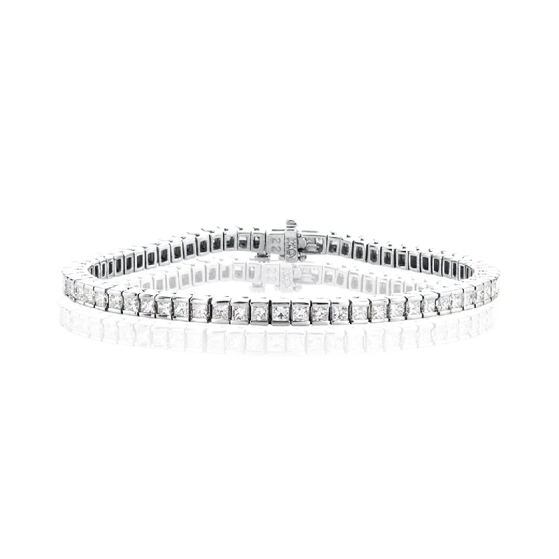 Simple Silver Bracelets-7.00 Cttw Princess Diamond Bezel Set 14K White Gold Tennis Bracelet