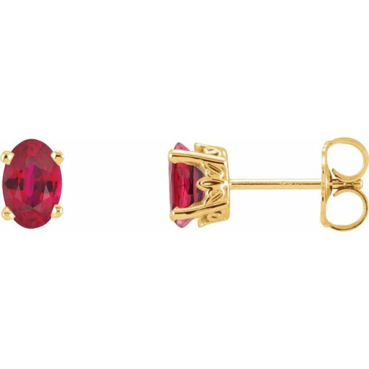 Designer Crystal Earrings-14K Yellow Lab-Grown Ruby Earrings