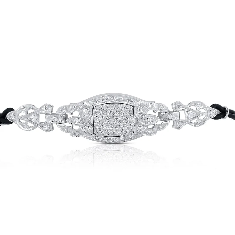 Bracelets For Work Attire-0.75 Cttw Diamond Antique Deco Hamilton Wrist Band 14K White Gold Bracelet