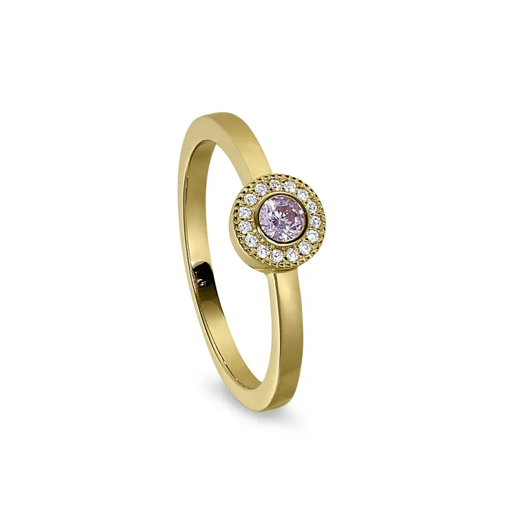 Vintage Rings-Gold Finish Sterling Silver Micropave Round Simulated Pink Sapphire Ring with Simulated Diamonds Size 5