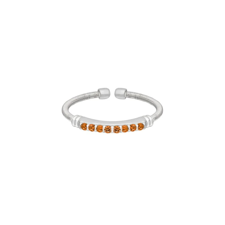 White Gold Rings-Rhodium Finish Sterling Silver Cable Cuff Ring with Simulated Citrine Birth Gems - November