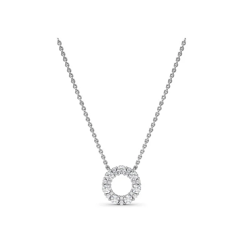 Long Gemstone Necklaces-Shared Prong Diamond Circle Necklace N1868D