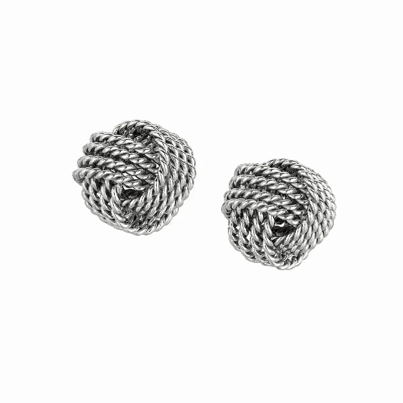 Cute Stud Earrings-Silver Cable Love Knot Earring